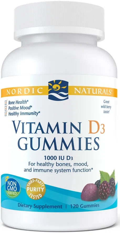 Nordic Naturals -  Witamina D3, Vitamin D3 Gummies, 1000 IU, Dzikie Jagody, 120 żelek