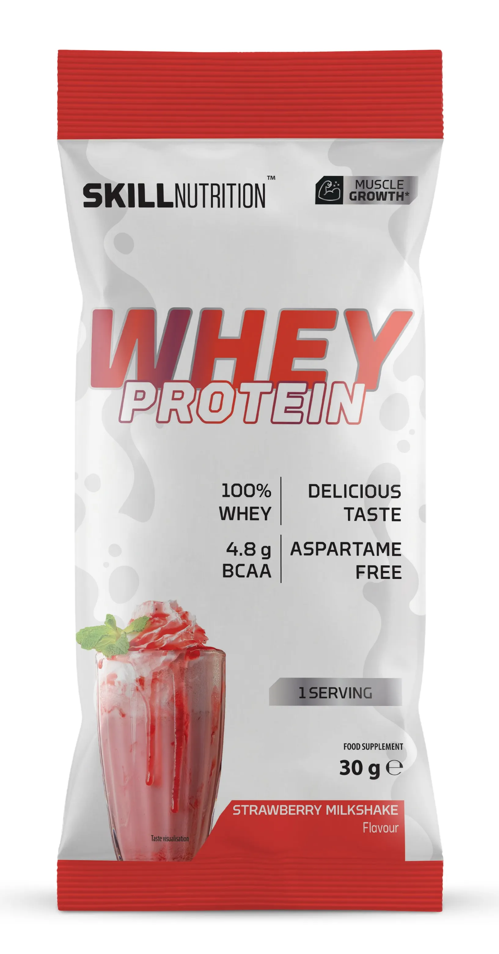 Skill Nutrition - Whey Protein, Koncentrat Białka Serwatkowego, Strawberry Milkshake, 30g 