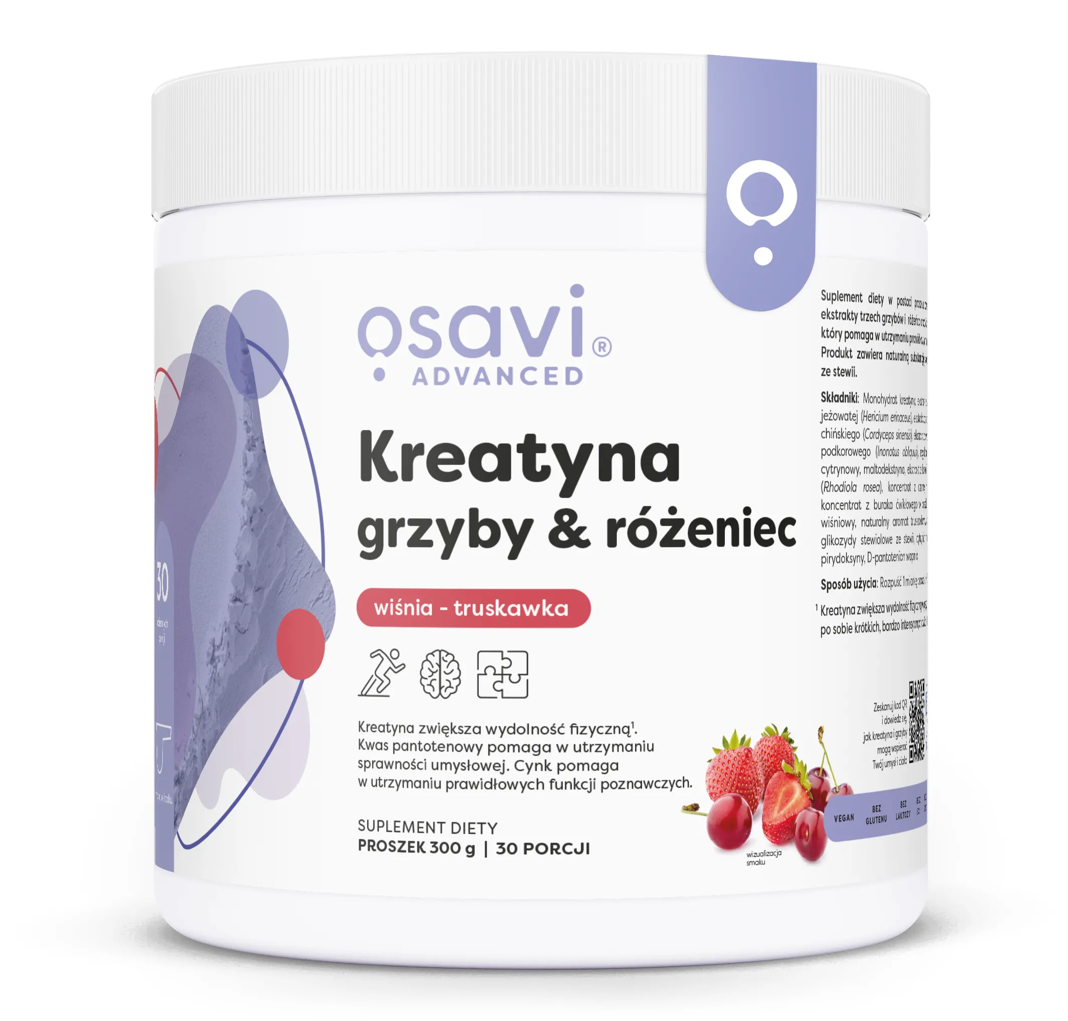 Osavi - Creatine, Mushrooms & Rhodiola, Cherry & Strawberry, 300 grams
