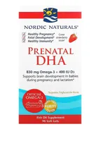 Nordic Naturals - Prenatal DHA, 830mg Omega 3 dla Kobiet w Ciąży, Truskawka, 90 kapsułek miękkich