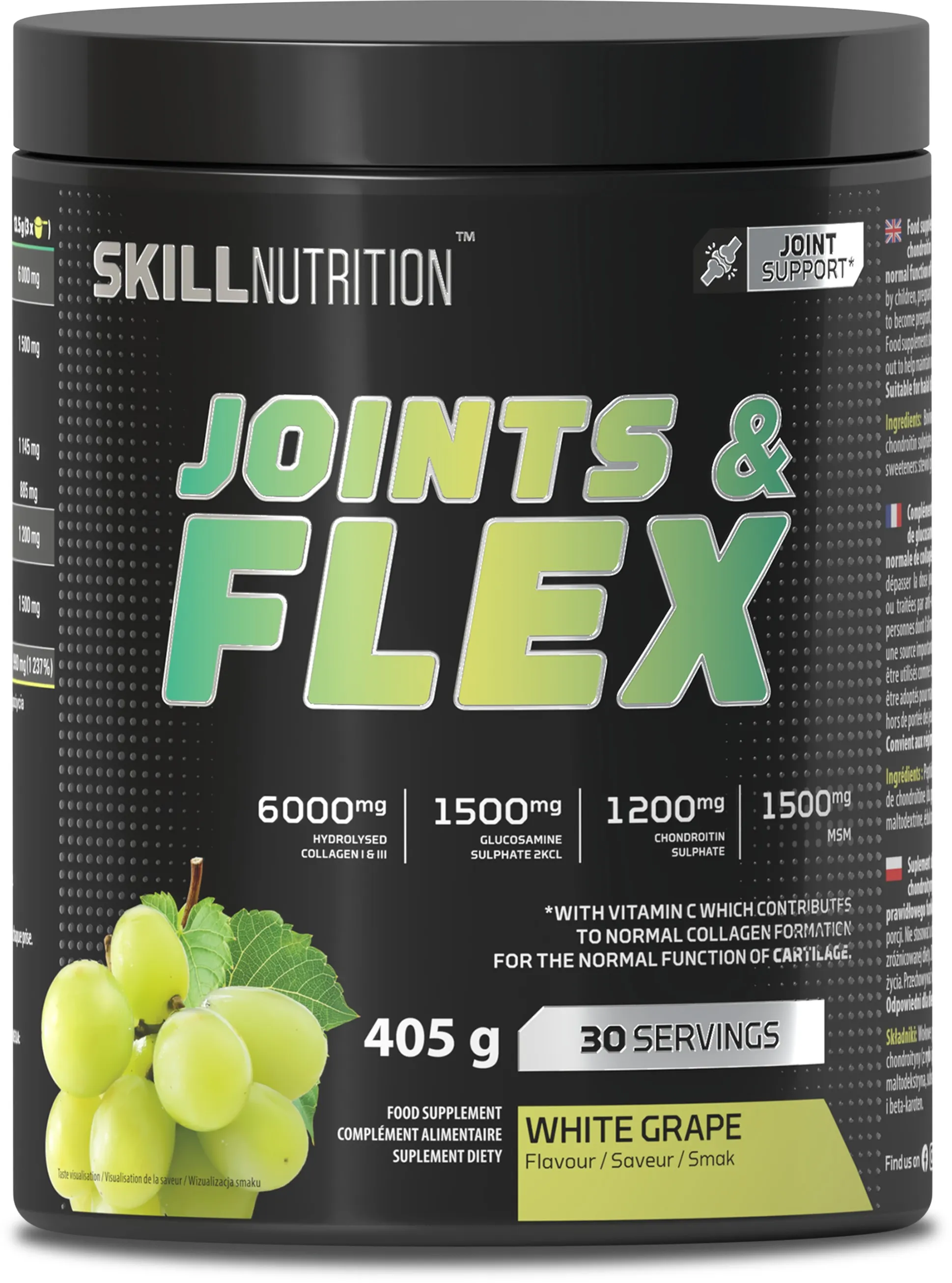 Skill Nutrition - Wsparcie Stawów, Joints & Flex, White Grape, Proszek, 405g