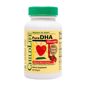 Child Life - Pure DHA Chewable, Kwasy DHA dla Dzieci, Natural Berry, 90 kapsułek miękkich