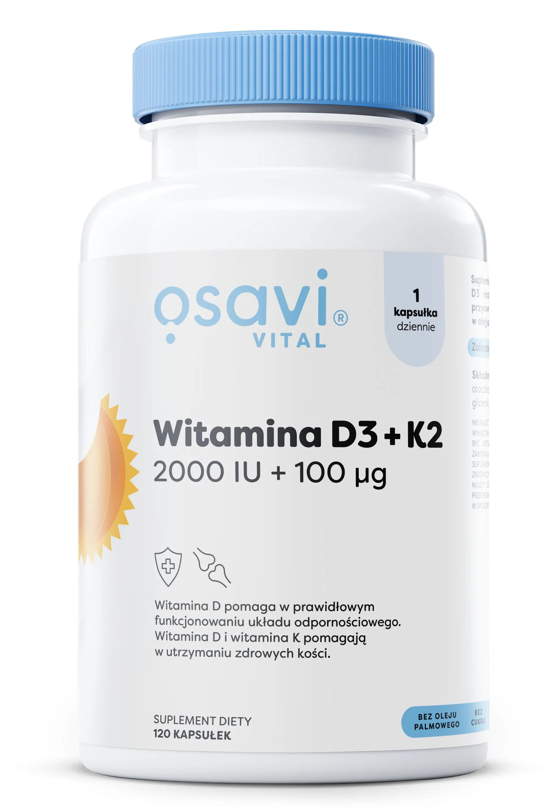 Osavi - Witamina D3 + K2, 2000IU + 100 μg, 120 kapsułek miękkich