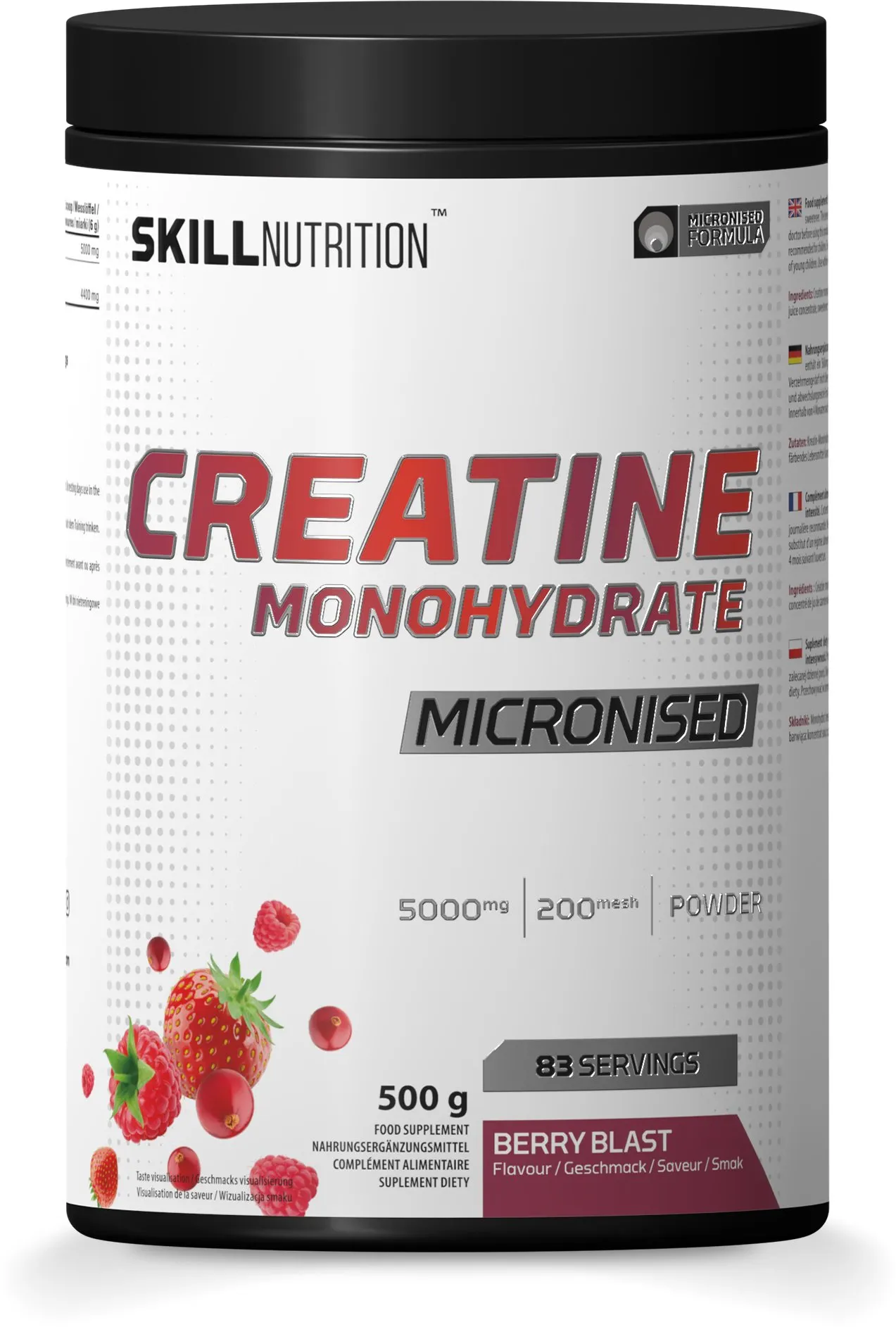 Skill Nutrition - Kreatyna, Mikronizowany Monohydrat, Berry Blast, Proszek, 500g