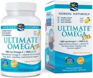 Nordic Naturals - Ultimate Omega Xtra, 1480mg Omega 3+ Witamina D3, , Smak Cytryna, 60 kapsułek miękkich