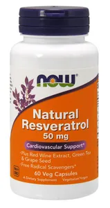﻿NOW Foods - Naturalny Resweratrol z Ekstraktem z Czerwonego Wina, Zieloną Herbatą i Pestkami Winogron, 50 mg, 60 vkaps