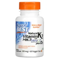 Doctor's Best - Natural Vitamin K2 MK7 with MenaQ7 + D3, 180mcg, 60 vkaps