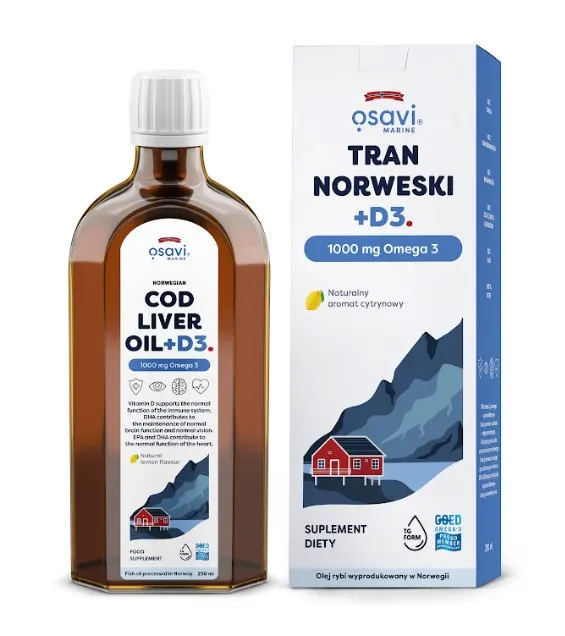 Osavi - Tran Norweski + Witamina D3, Cytryna, 250 ml