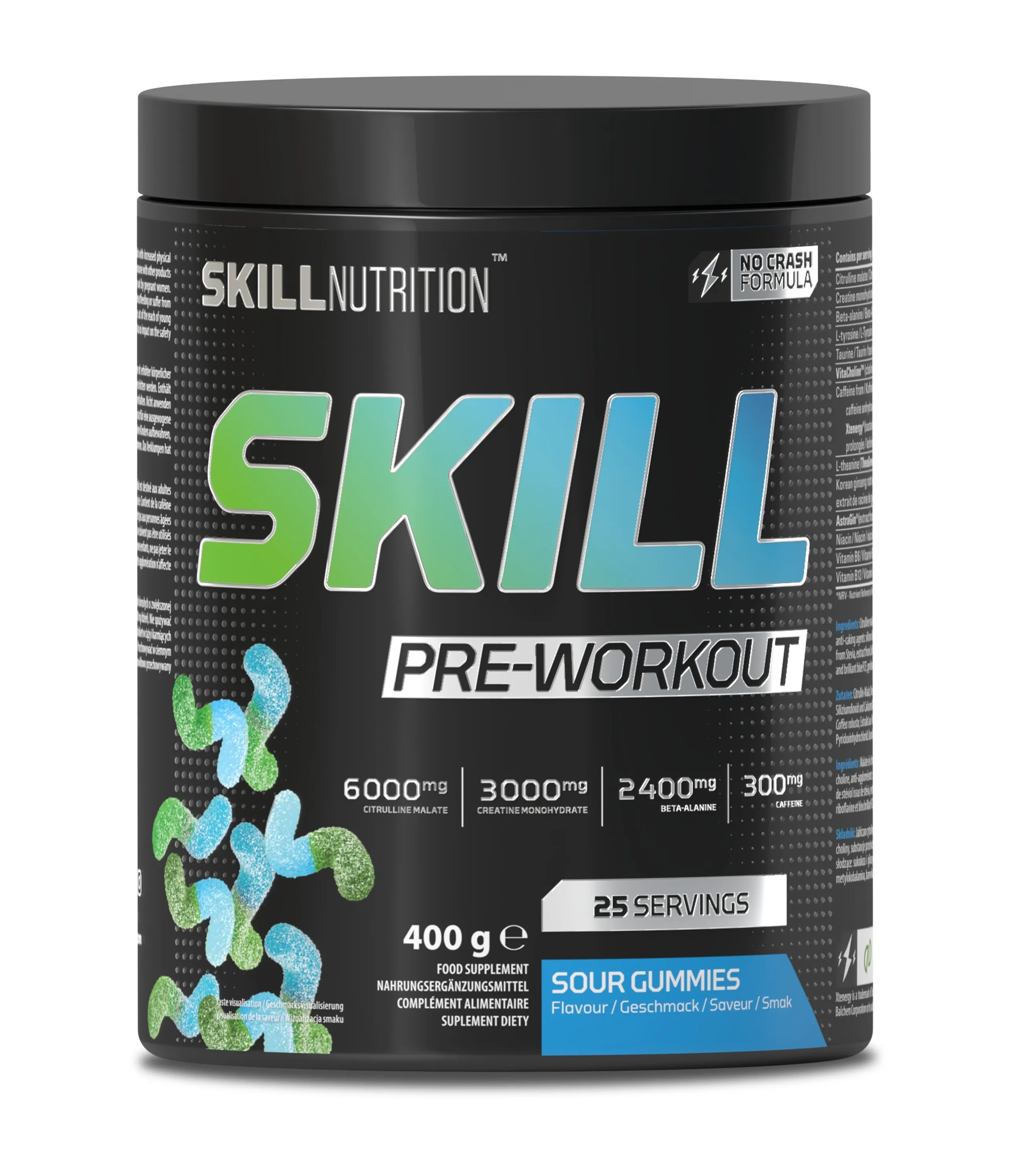 Skill Nutrition - Przedtreningówka, Pre-Workout, Sour Gummies, Proszek, 400g