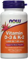 NOW Foods - Vitamin D3 & K2, 120 Vegetarian Softgels