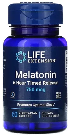 Life Extension - 6-godzinne Uwalnianie Melatoniny, 750µg, 60 tabletek wegetariańskich
