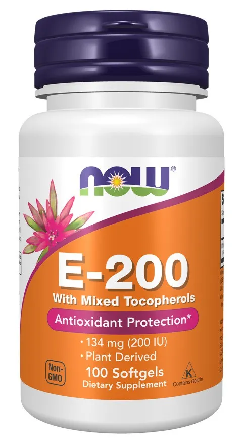 NOW Foods - Witamina E-200, Naturalna, Mieszane Tokoferole, 100 kapsułek miękkich