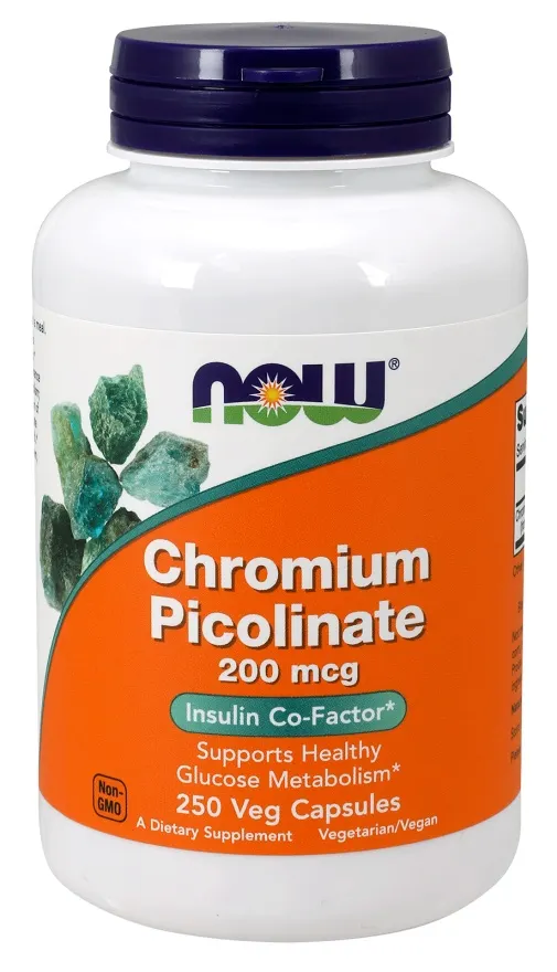 NOW Foods - Pikolinian Chromu, Chromium Picolinate, 200µg, 250 kapsułek
