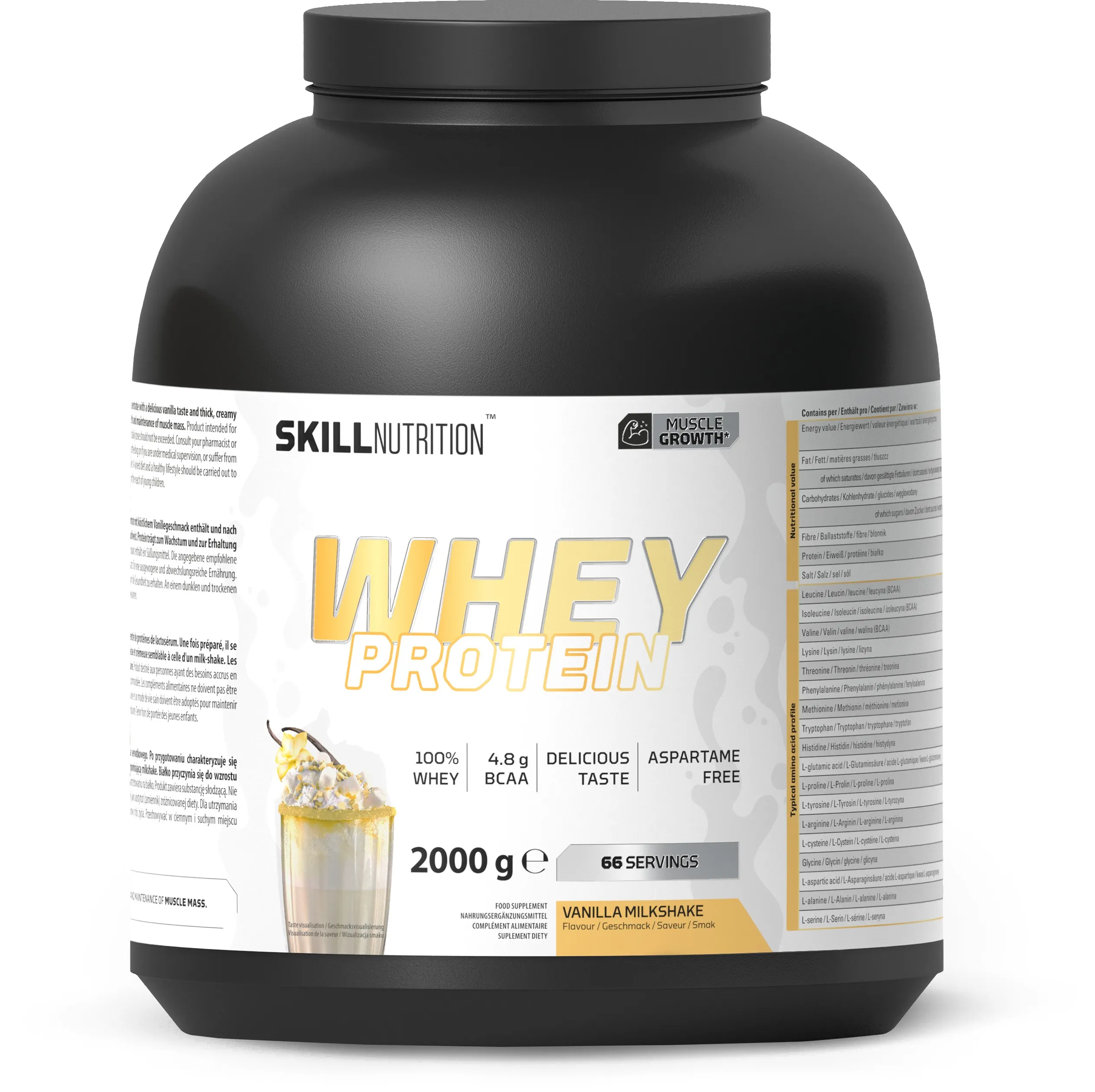 Skill Nutrition - Whey Protein, Koncentrat Białka Serwatkowego, Vanilla Milkshake, 2000g