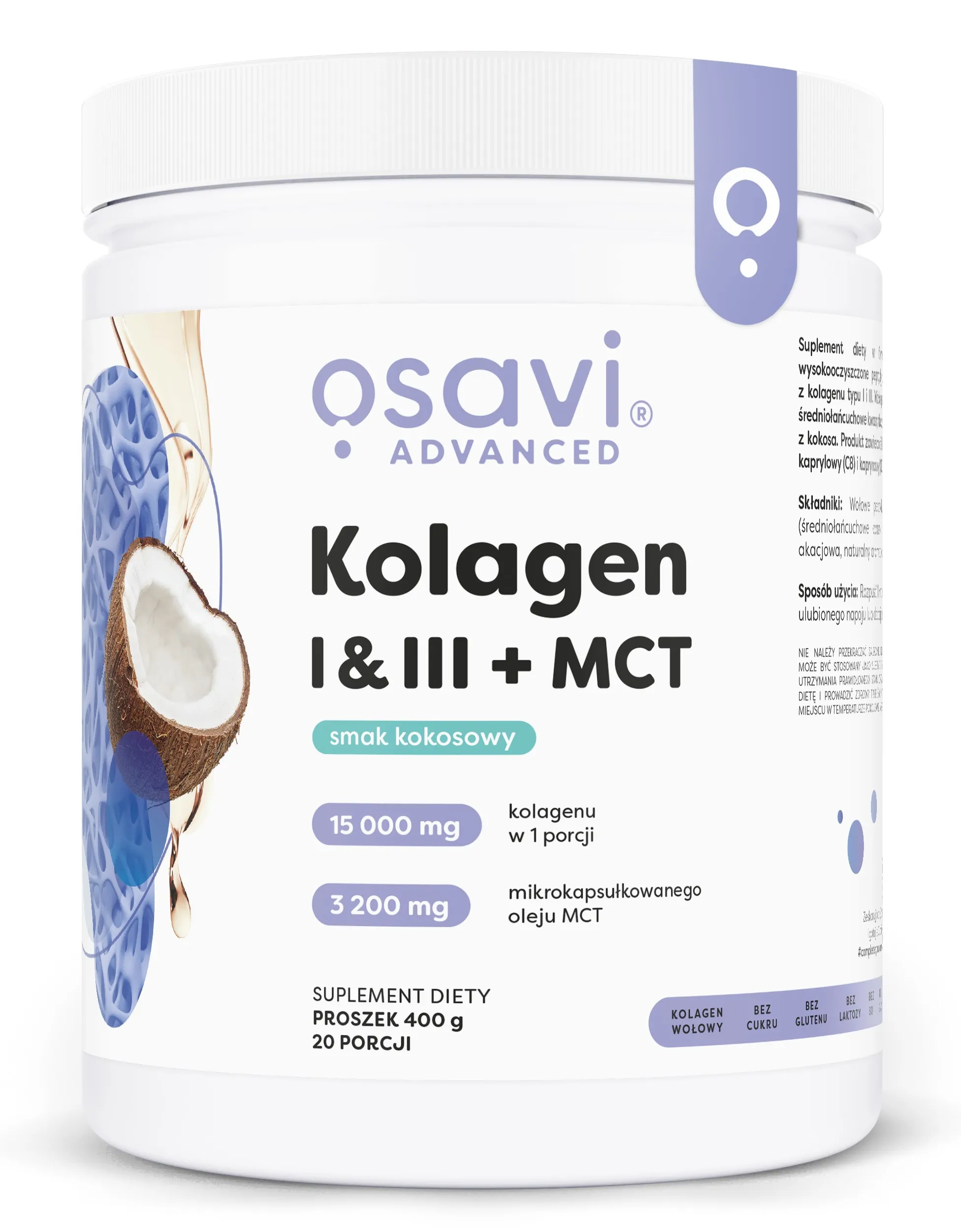 Osavi - Kolagen I & III + MCT, Kokos, 400g