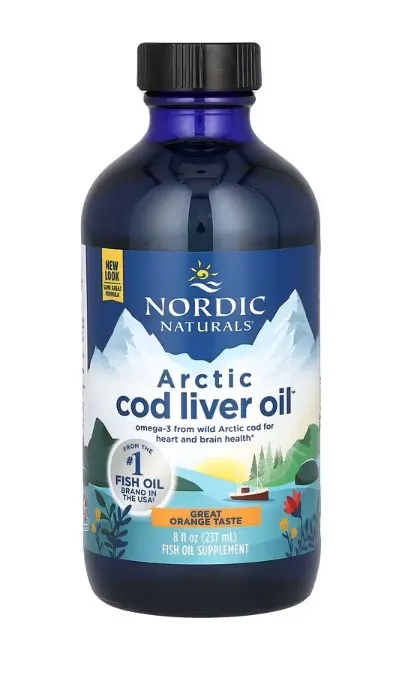 Nordic Naturals - Arctic Cod Liver, Tran z Dorsza, 1050mg, Smak Pomarańcza, Płyn, 237 ml  