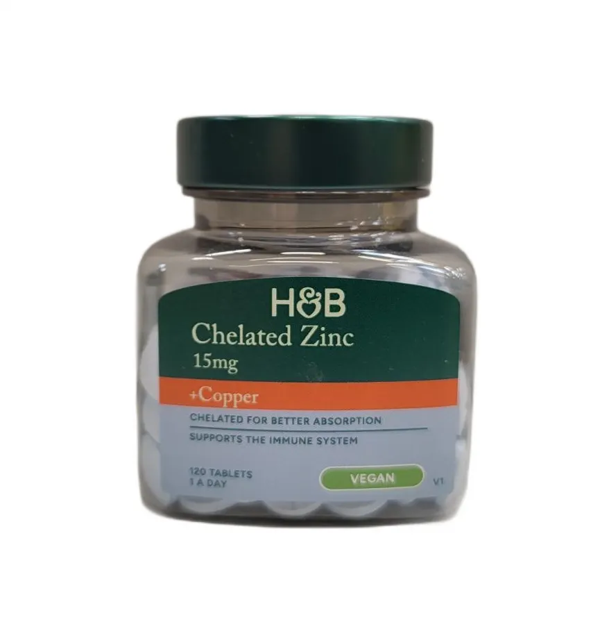 Holland & Barrett - Chelatowany Cynk + Miedź, 15mg, 120 tabletek 