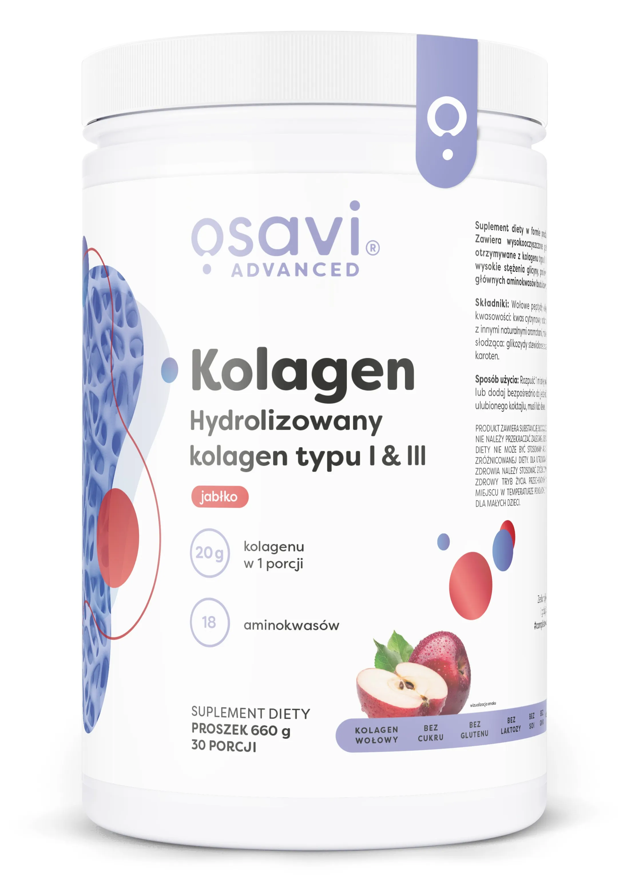 Osavi - Kolagen Hydrolizowany Typu I & III, Jabłko, 660g