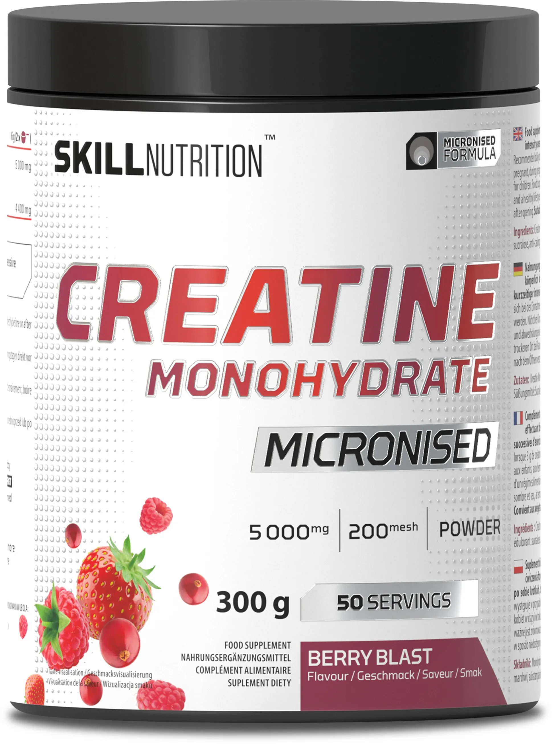 Skill Nutrition - Kreatyna, Mikronizowany Monohydrat, Berry Blast, Proszek, 300g