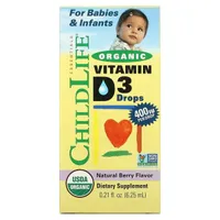 Child Life - Witamina D3, dla Dzieci, Organic, Natural Berry, Krople, 6 ml