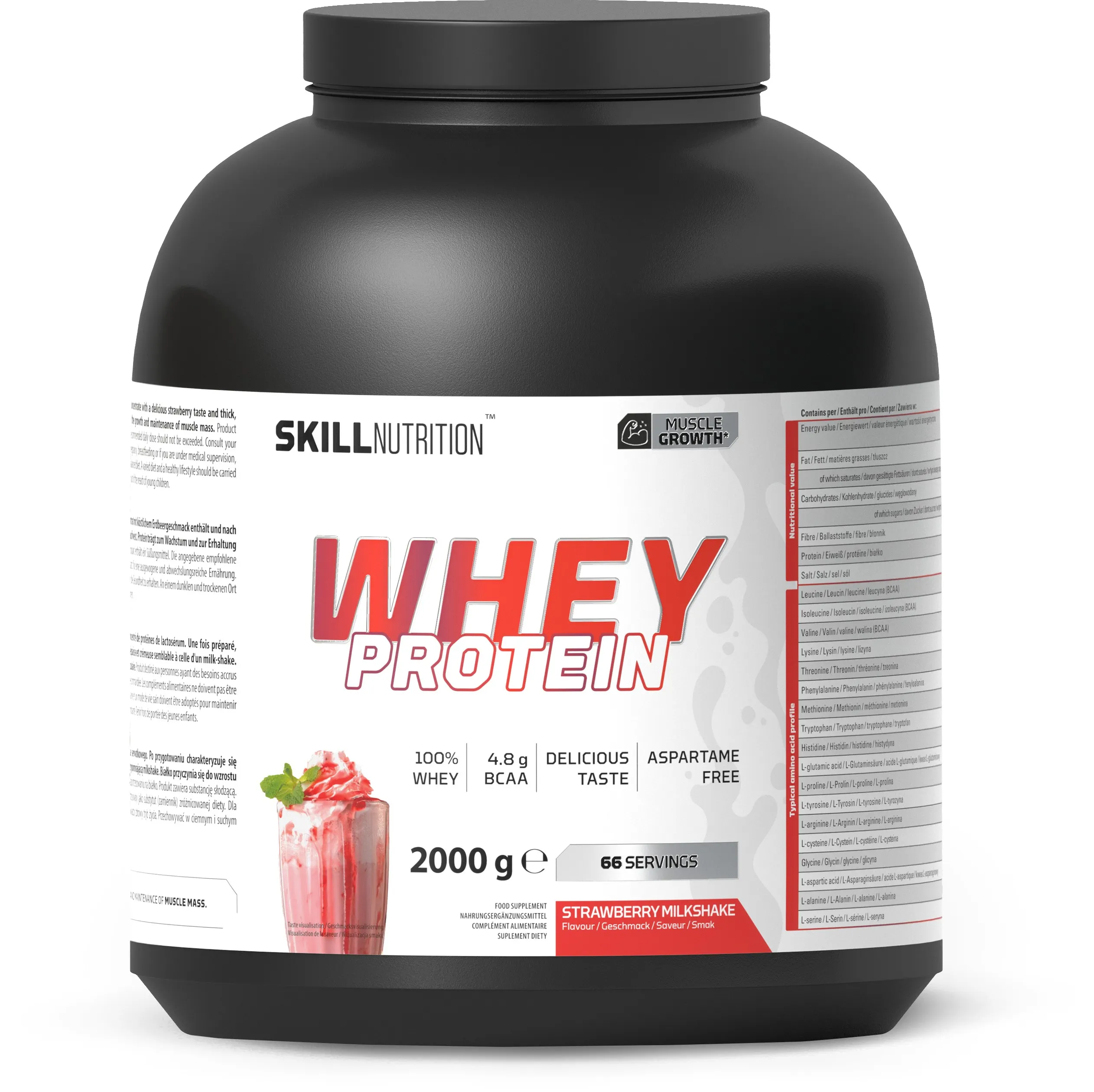 Skill Nutrition - Whey Protein, Koncentrat Białka Serwatkowego, Strawberry Milkshake, 2000g