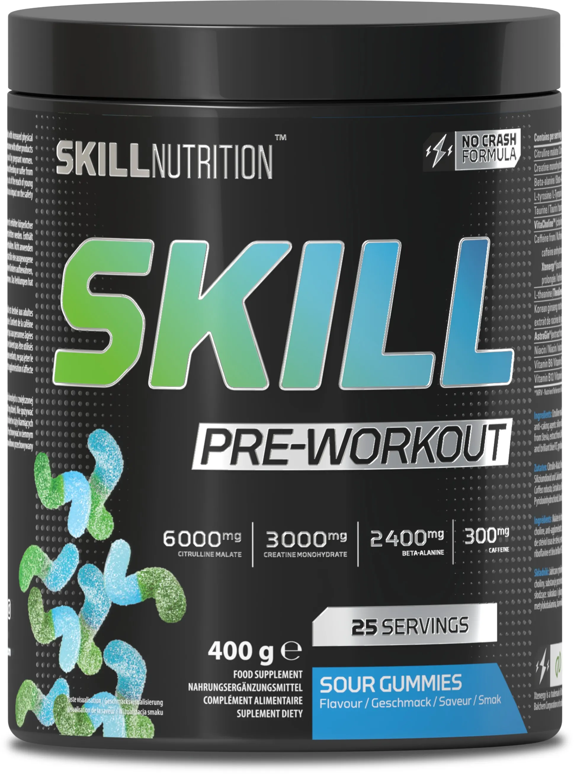 Skill Pre-Workout, Sour Gummies - 400g