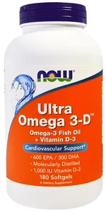 NOW Foods - Ultra Omega 3D, Witamina D3, 180 kapsułek miękkich