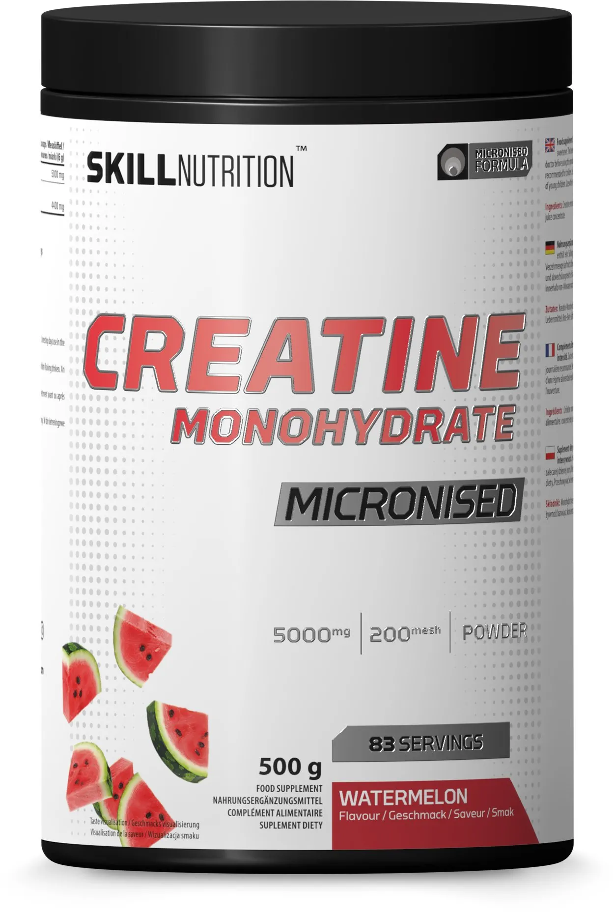 Skill Nutrition - Kreatyna, Mikronizowany Monohydrat, Arbuz, Proszek, 500g