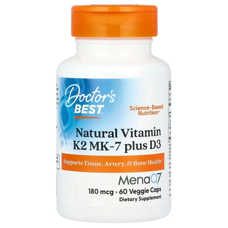 Doctor's Best - Natural Vitamin K2 MK7 with MenaQ7 + D3, 180mcg, 60 vkaps