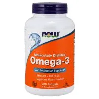﻿NOW Foods - Omega 3, Molekularnie Destylowany Olej Rybny, 200 kapsułek miękkich 