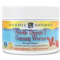 Nordic Naturals - Omega-3 Gummy Worms, 63mg, Smak Truskawkowy, 30 żelek