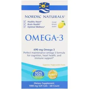 Nordic Naturals - Omega 3, 690mg, Cytryna, 60 kapsułek miękkich