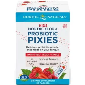 Nordic Naturals - Nordic Flora Kids, Probiotyki dla Dzieci, 3 Miliardy CFU, Smak Jagodowy, Proszek, 30 saszetek