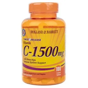 Holland & Barrett - Witamina C z Dziką Różą o Przedłużonym Uwalnianiu, 1500mg, 100 tabletek