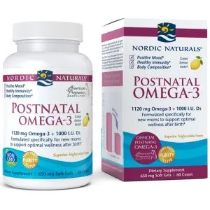 Nordic Naturals - Postnatal Omega-3, 1120mg, Smak Cytrynowy, 60 kapsułek miękkich