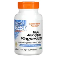 ﻿Doctor's Best - High Absorption Magnesium, Chelat Magnezu, 100mg, 120 tabletek