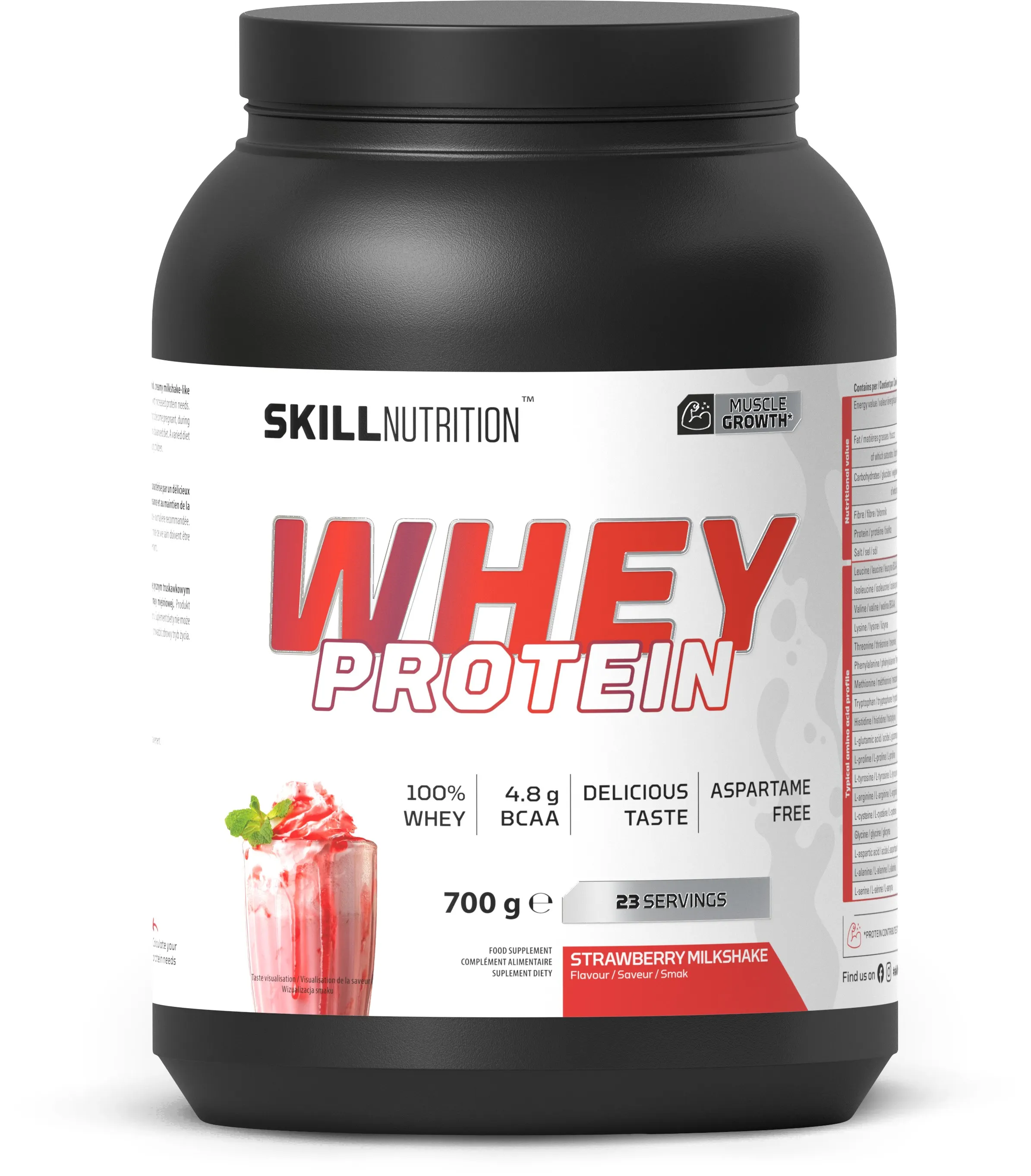 Skill Nutrition - Whey Protein, Koncentrat Białka Serwatkowego, Strawberry Milkshake, 700g