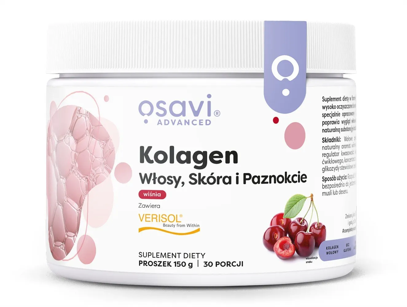 Osavi - Kolagen Włosy, Skóra i Paznokcie, Wiśnia, Proszek 150g