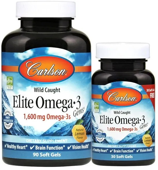 Carlson Labs - Elite Omega-3, 1600mg, Cytryna, 90 + 30 kapsułek miękkich