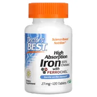 Doctor's Best - Iron, Highly Absorbable, 27mg, 120 tablets