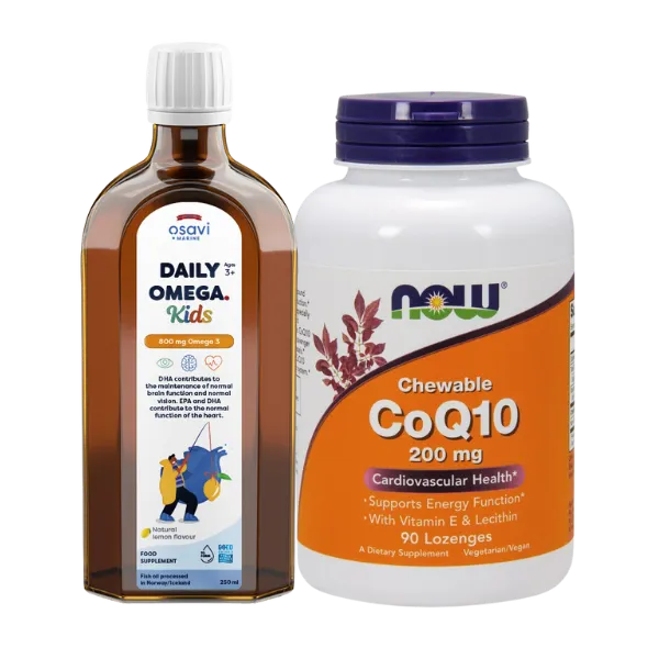 Q10 with Lecithin and Vitamin E 200 mg 90 lozenges + Daily Omega Kids 800mg Omega 3 250 ml