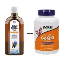 Q10 z Lecytyną i Witaminą E 200 mg 90 pastylek + Daily Omega Kids 800mg Omega 3 250 ml